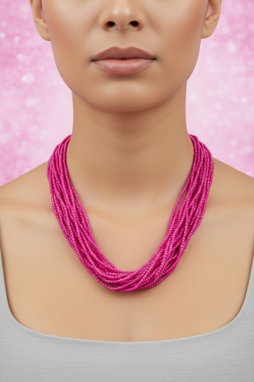 Pink multilayered Beads Necklace
