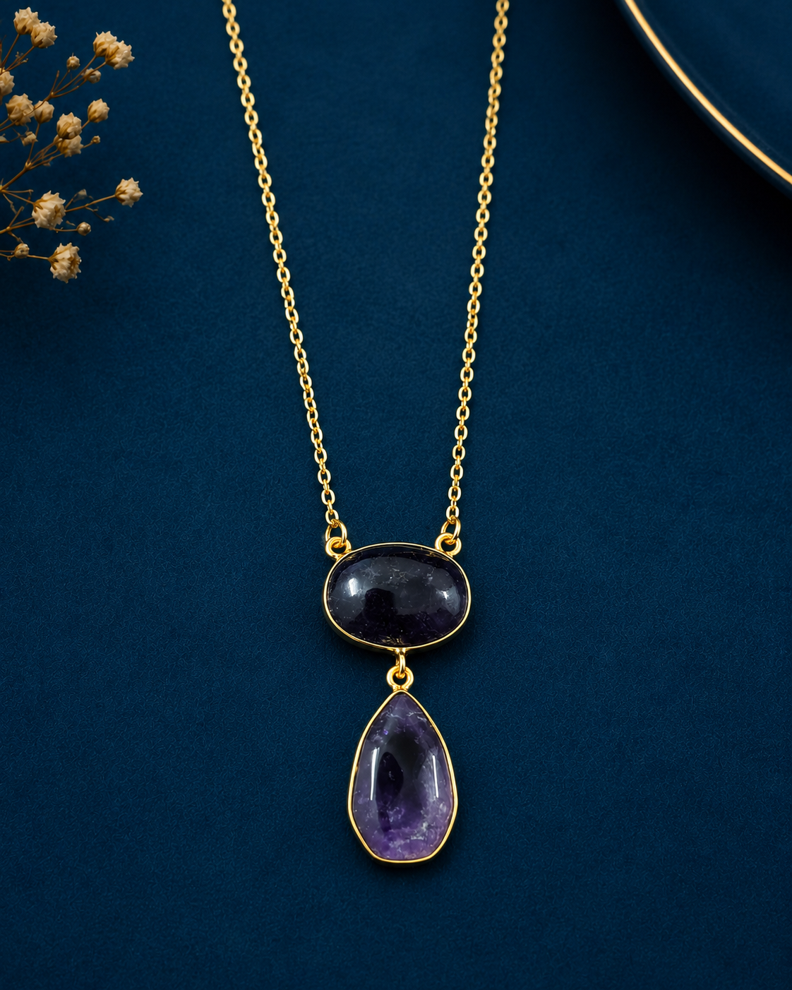 Dual Classic Blue Stone Necklace