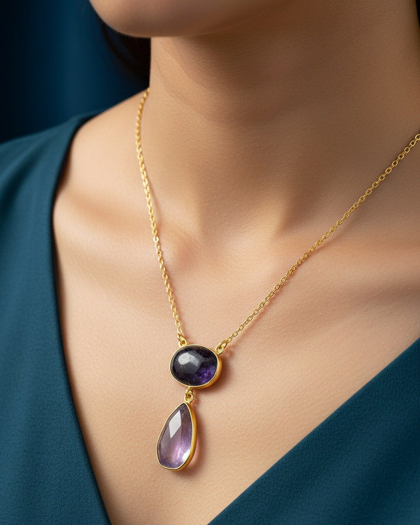 Dual Classic Blue Stone Necklace