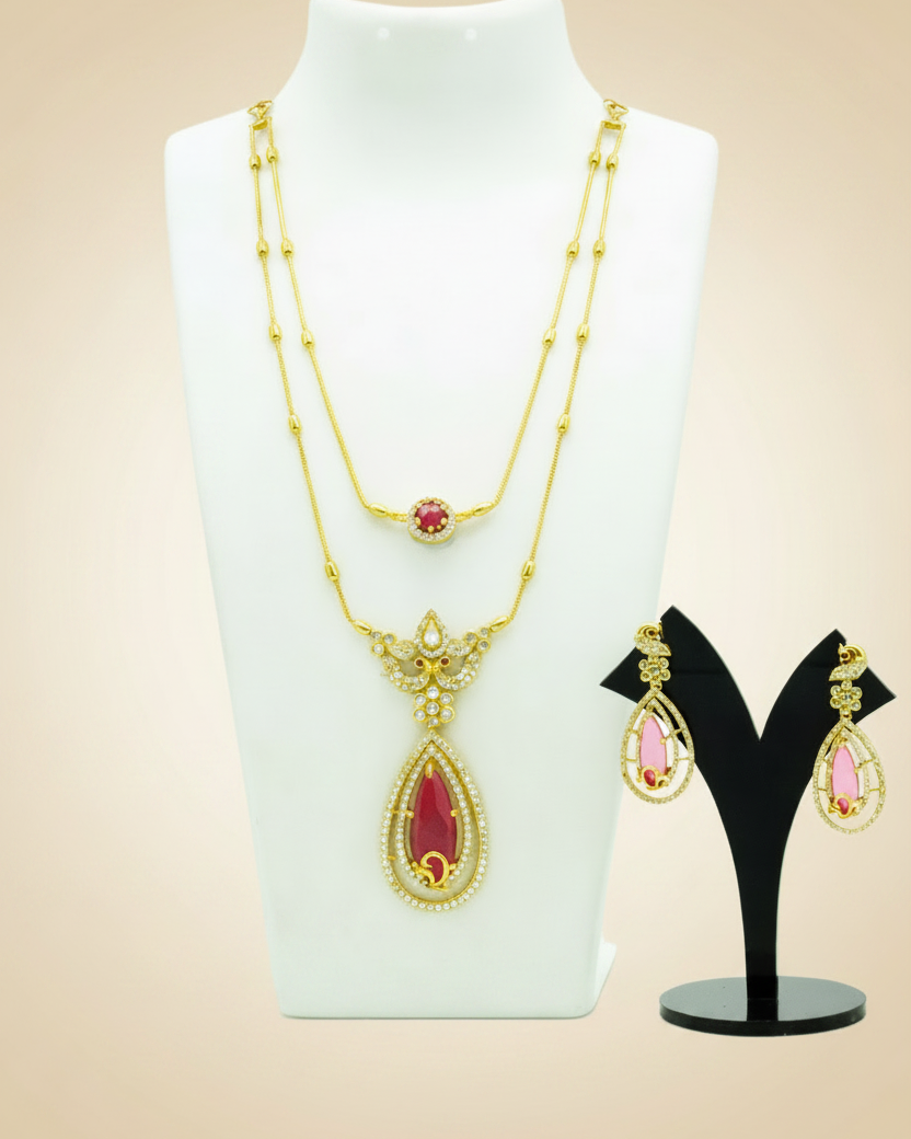 Nia Double layer Chain & Pear Pendant Set