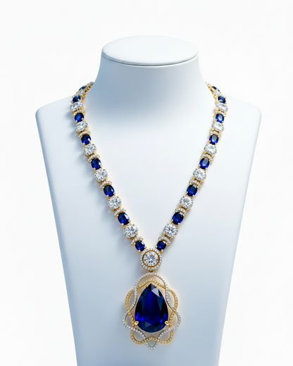 Zaya Two Toned Blue Sapphire AD  Statement Necklace