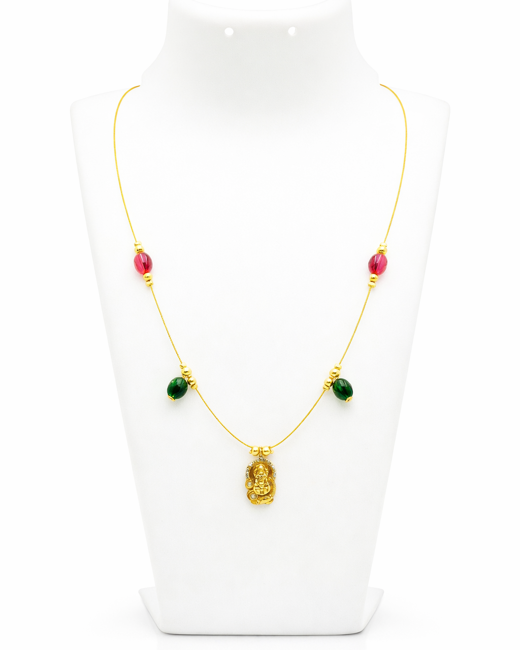 Invisible chai with Red & Green Beads