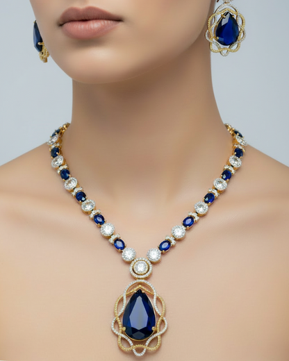 Zaya Two Toned Blue Sapphire AD  Statement Necklace