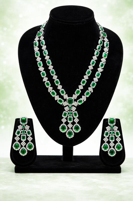 Azmira Emerald Luxe Necklace& Chandlier Set