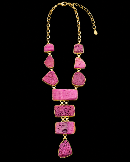Raw Pink Agate Y-Shaped Statement Necklace