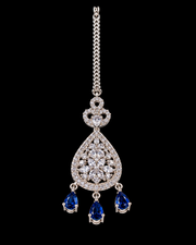 Blue Sapphire AD Rhodium plated Maangtikka (Nettichutti)