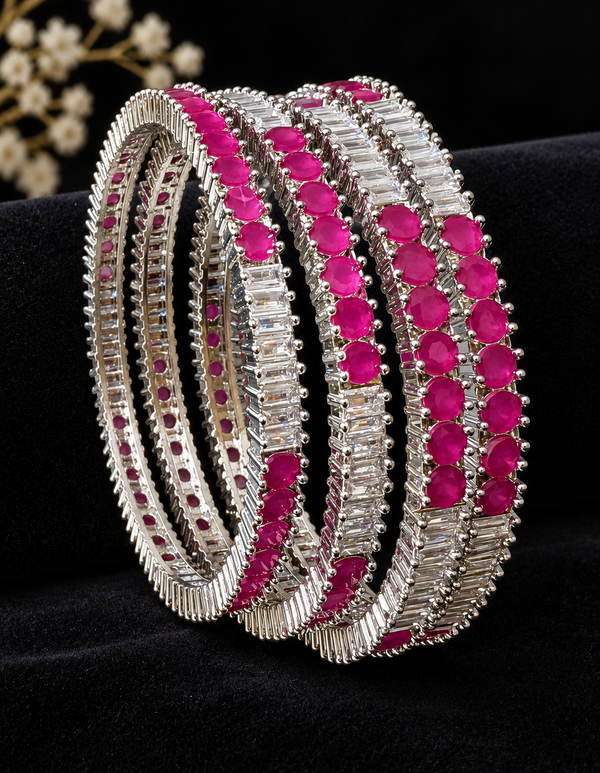 AD Emerald & Ruby Rhodium-Plated Bangle Set