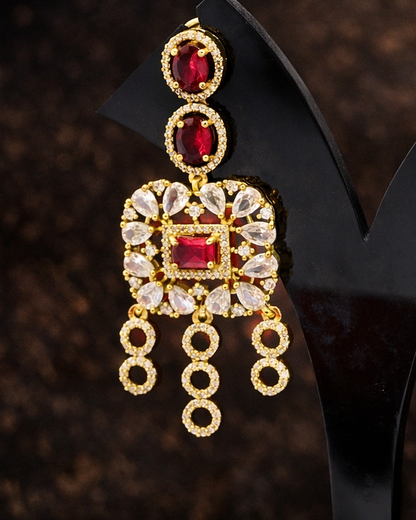 Sushmita CZ Red&White Multistone 3 Layer Necklace