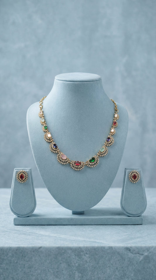The sulthana Cresentmoon Multicolour Necklace set