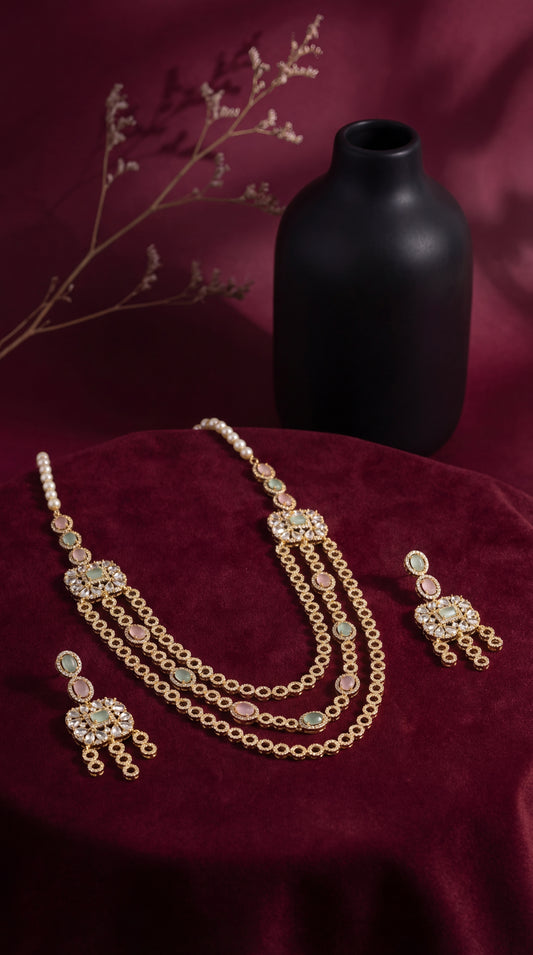 Sushmita CZ Multistone 3 Layer Necklace