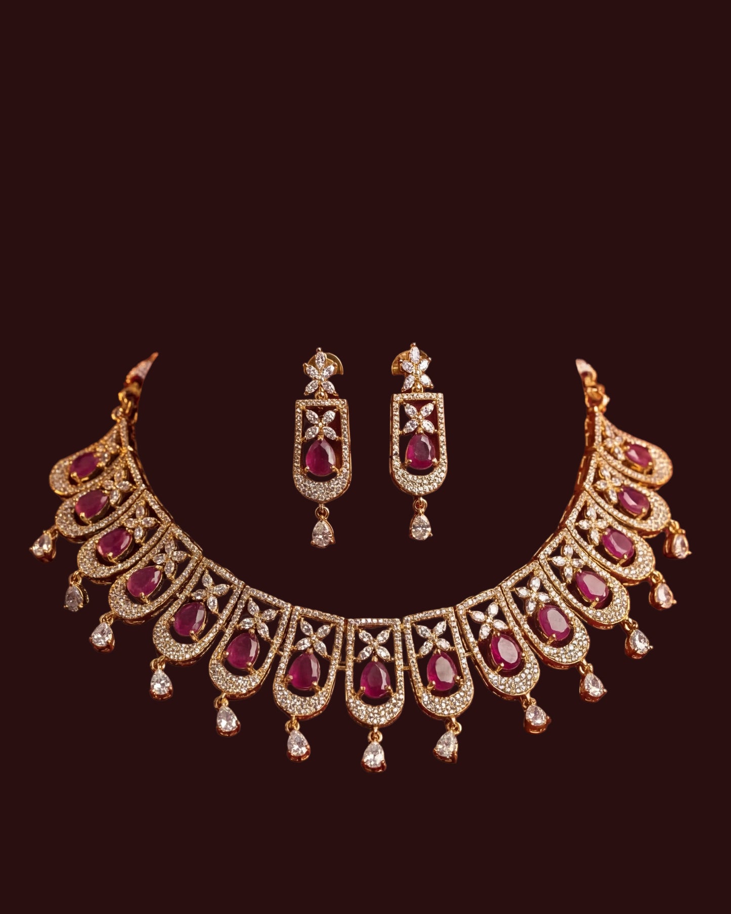 Dimple Royal Coral Purple & white AD Stone Necklace