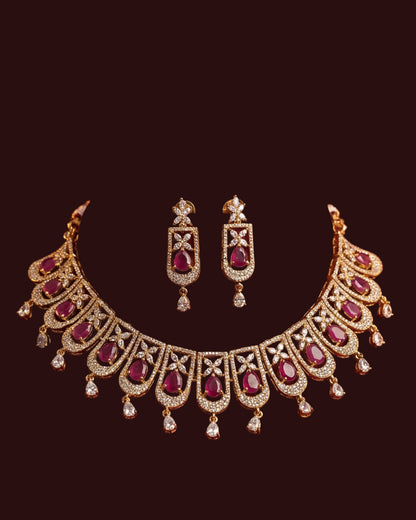 Dimple Royal Coral Purple & white AD Stone Necklace