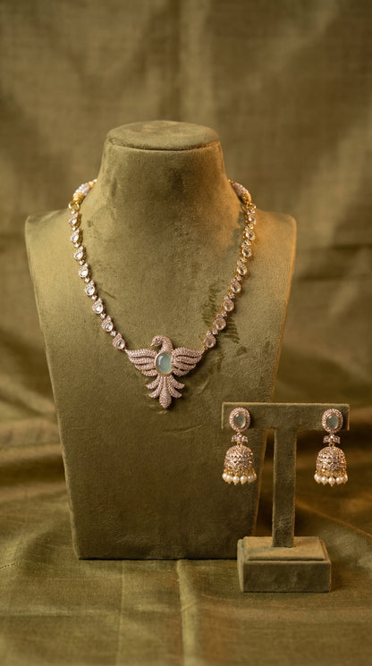 Swan Grace Designer CZ Necklace & Jhumikki Earrings