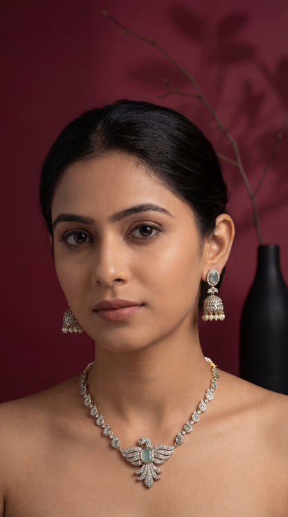 Swan Grace Designer CZ Necklace & Jhumikki Earrings