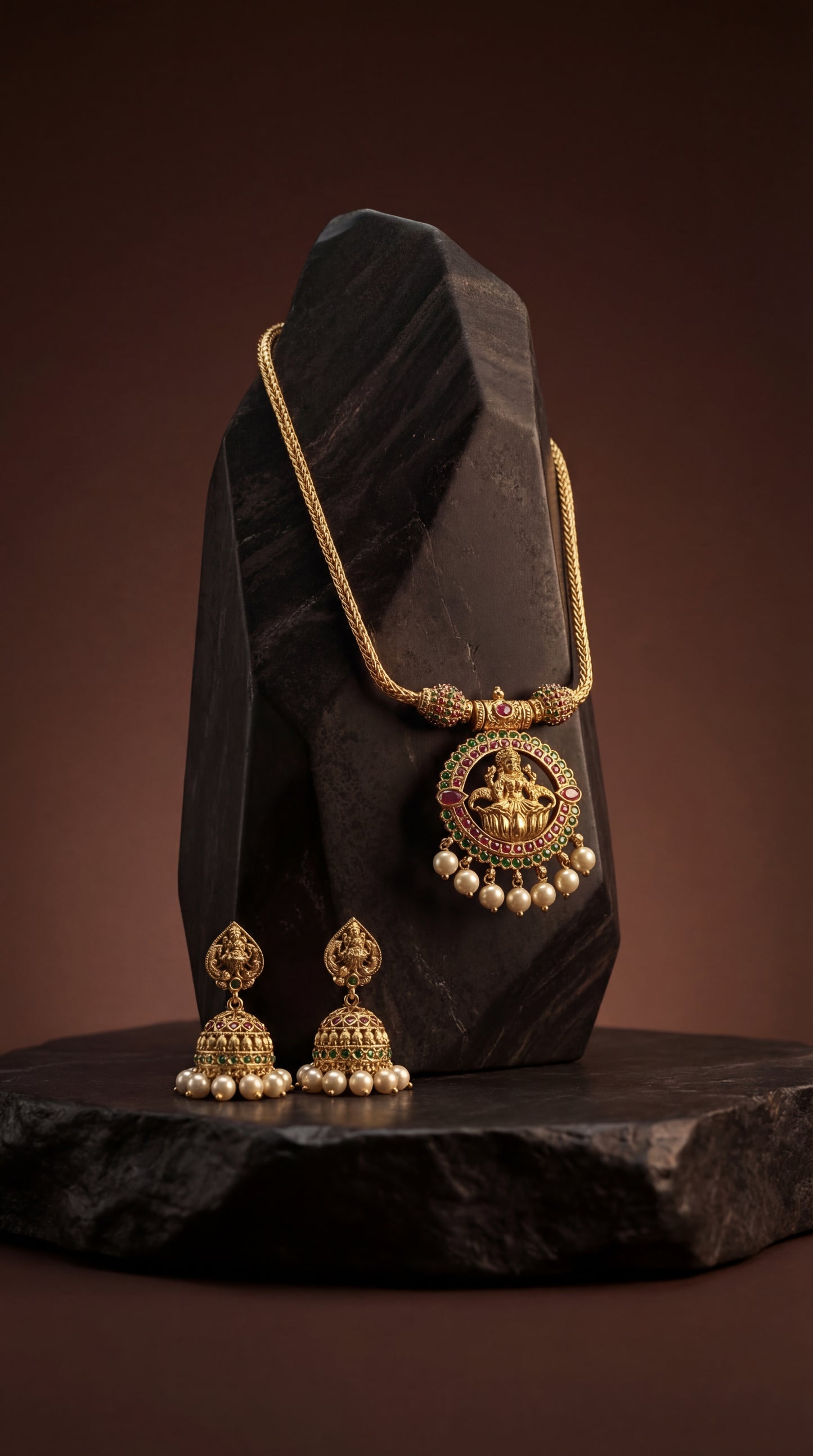 Lasya Lakshmi Kemp Stone Temple Necklace