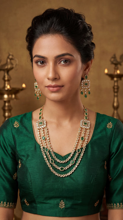 Sushmita Emerald Royal Green 3Layer Necklace Set