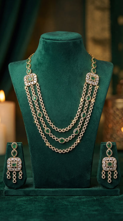 Sushmita Emerald Royal Green 3Layer Necklace Set