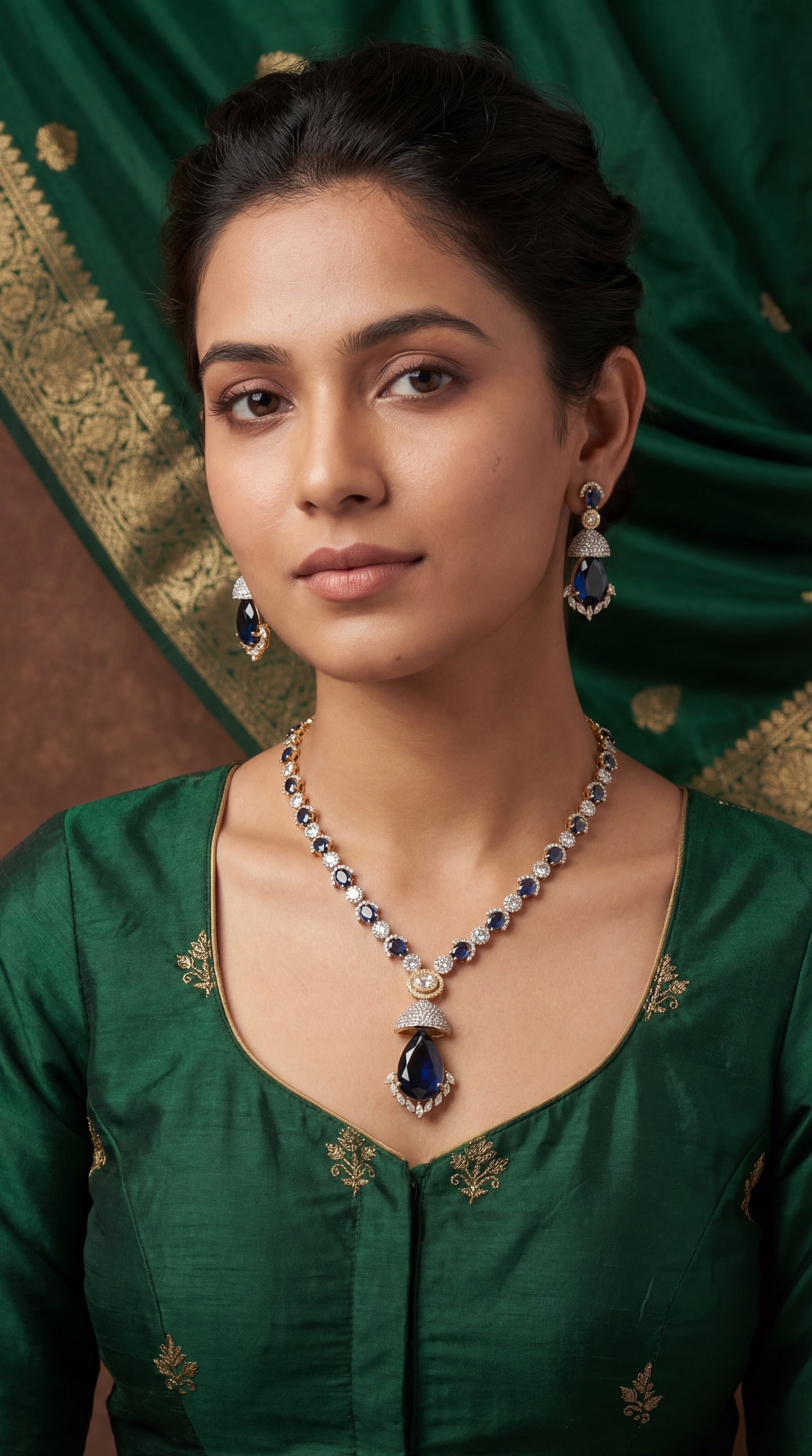 Royal Victorian  AD Saphire Blue Necklace