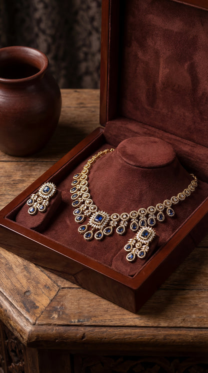 Varmika Saphire & White CZ Stone Luxe Neclace Set