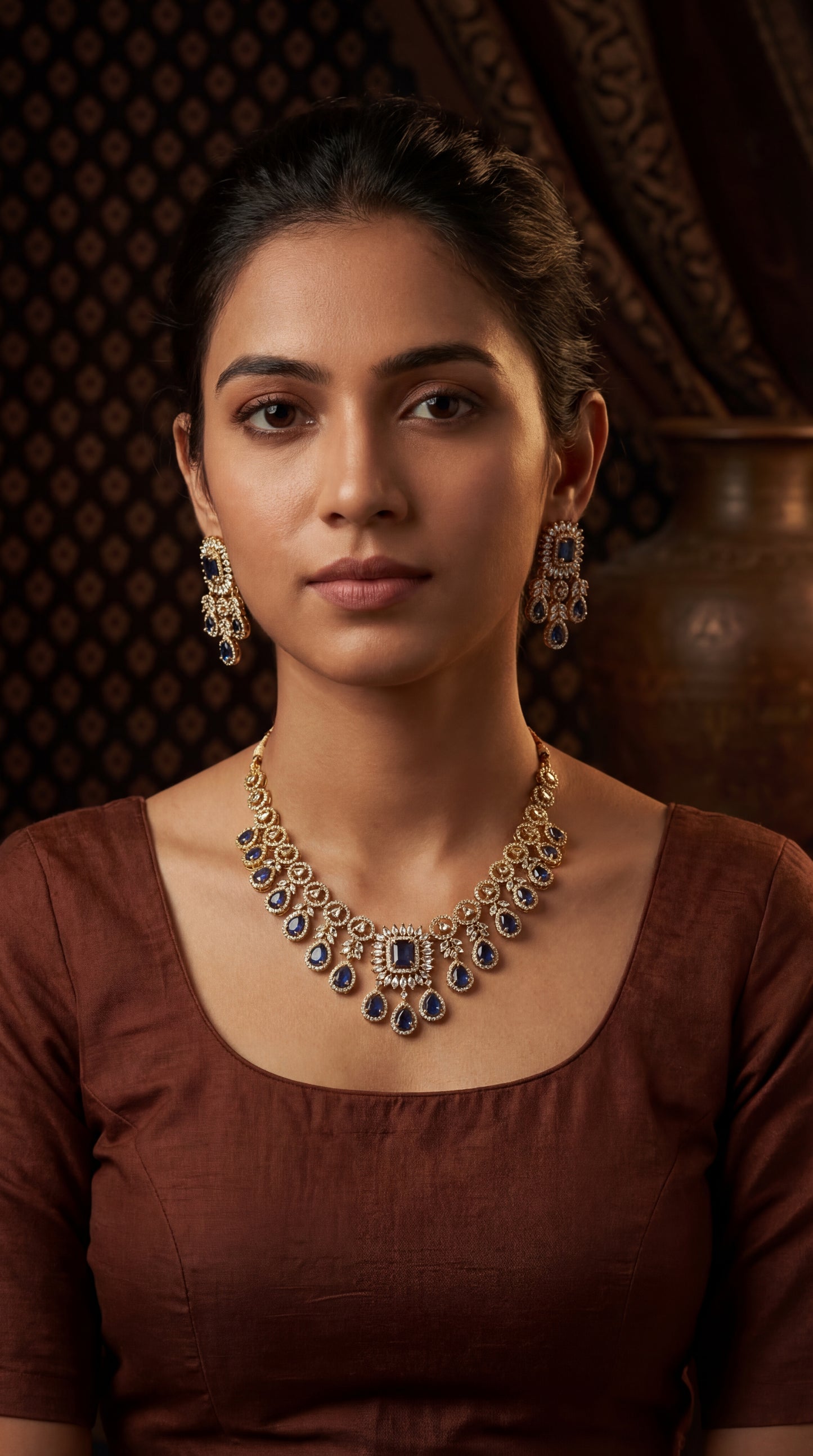 Varmika Saphire & White CZ Stone Luxe Neclace Set