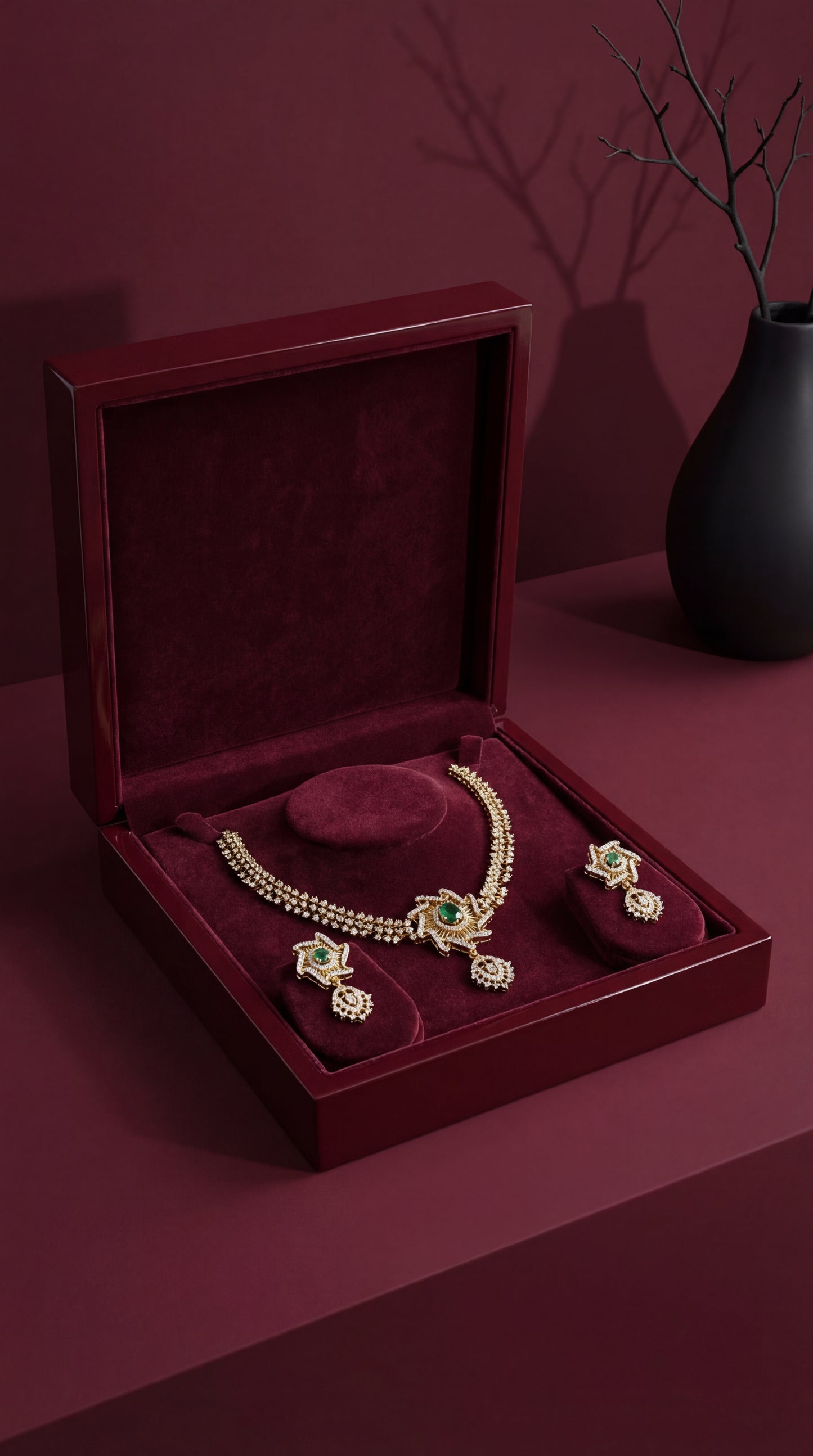 Monalisa Emerald Green Party wear Interchangable Stone Necklace Set