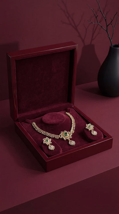 Monalisa Emerald Green Party wear Interchangable Stone Necklace Set