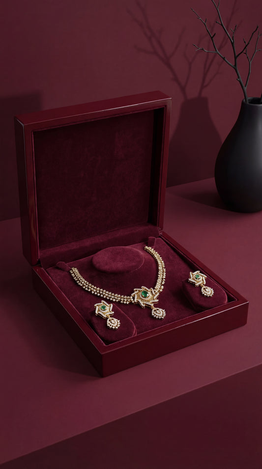 Monalisa Emerald Green Party wear Interchangable Stone Necklace Set