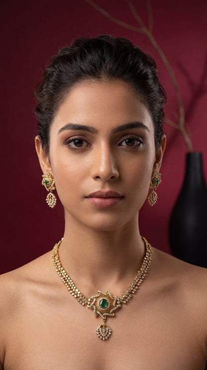 Monalisa Emerald Green Party wear Interchangable Stone Necklace Set