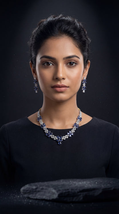 Alvira Trendy CZ Blue & White Party Wear  White- Plated Necklace