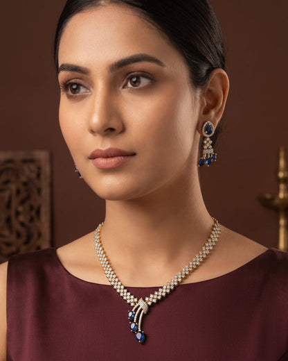 Asymetric Blue AD Y- Necklace set