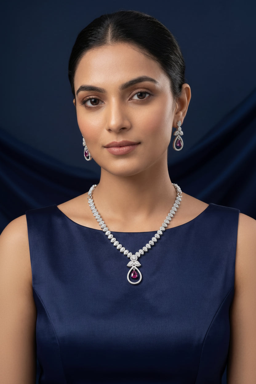Ekta Whitestone & Ruby AD Necklace