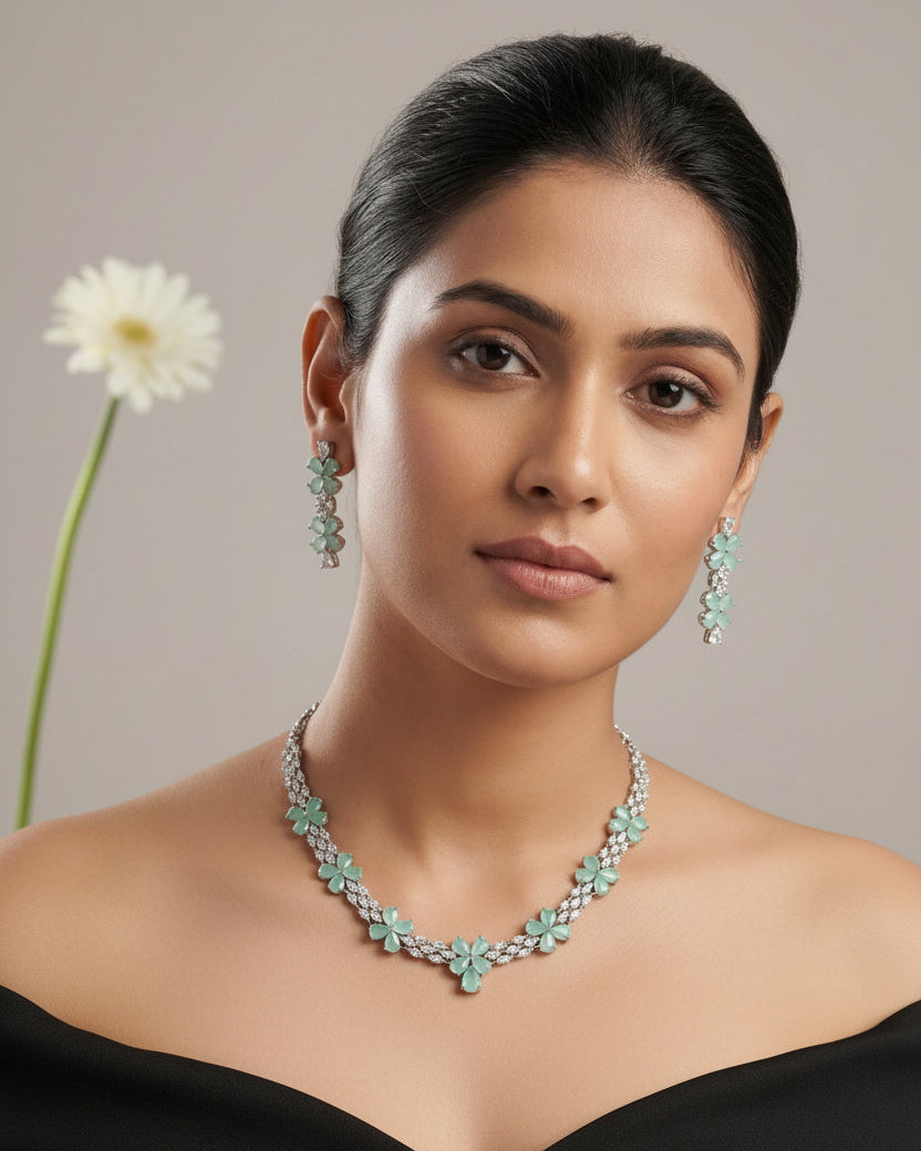 Alvira CZ  Party Wear  Rhodium- Plated Necklace