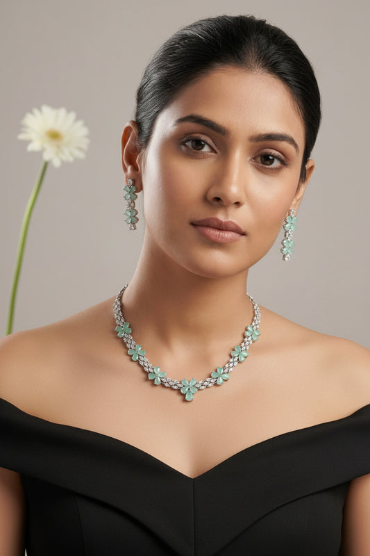 Alvira CZ Mint Green Party Wear Necklace