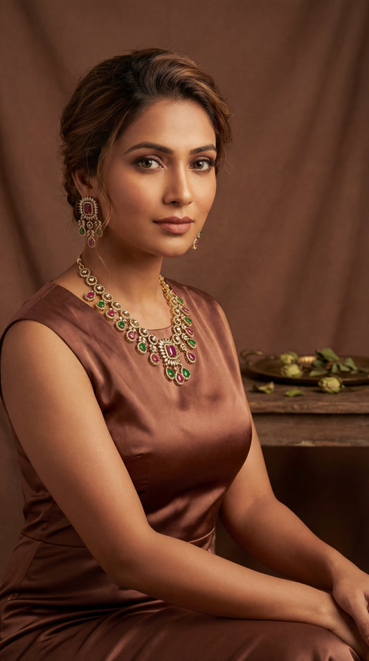 Emerald Green Kemp-Style AD Necklace Set