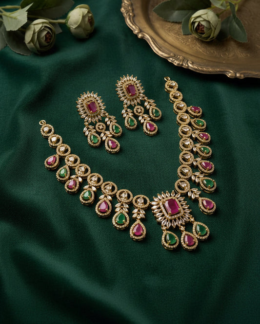 AD Ruby &Emerald Premium Necklace Set
