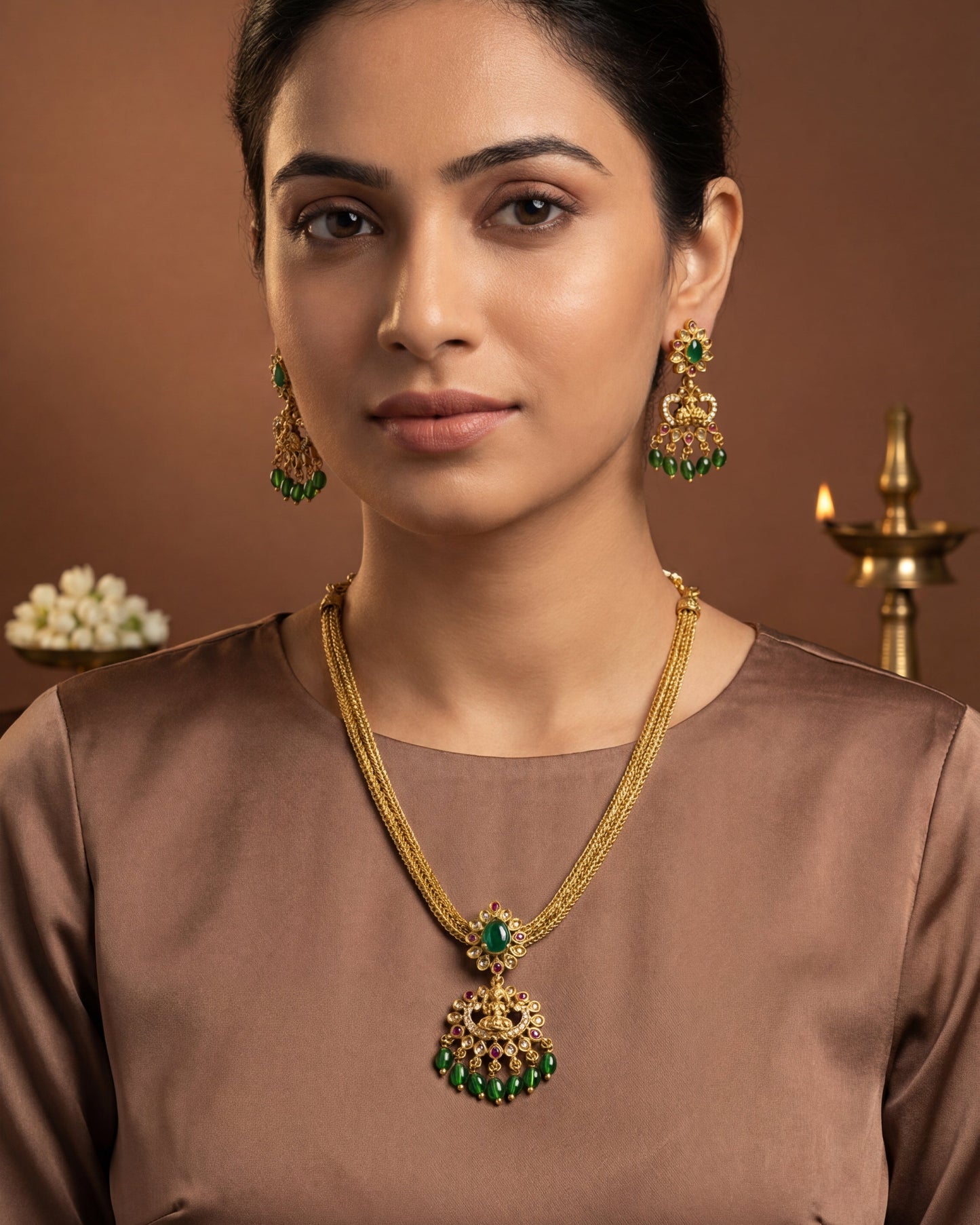 Antique Kemp Stone Addigai Necklace Set Purple& Green