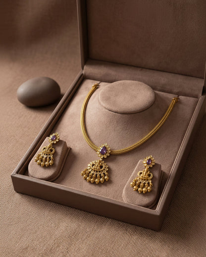 Antique Kemp Stone Addigai Necklace Set Purple& Green