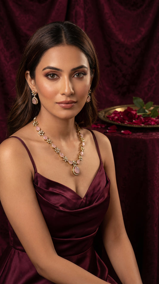 Eva CZ Pink Diamond Replica Necklace Set
