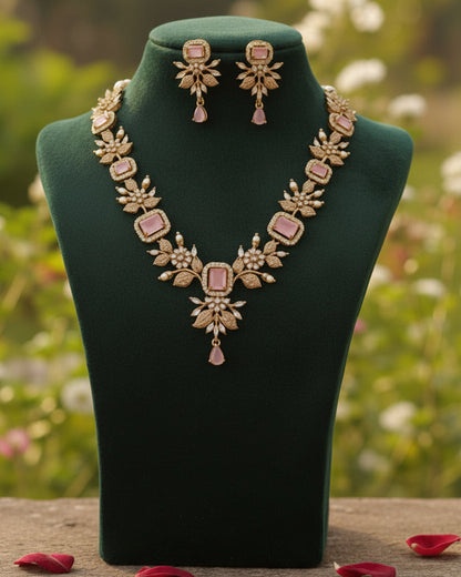 Rivana AD pink Flowery Necklace Set