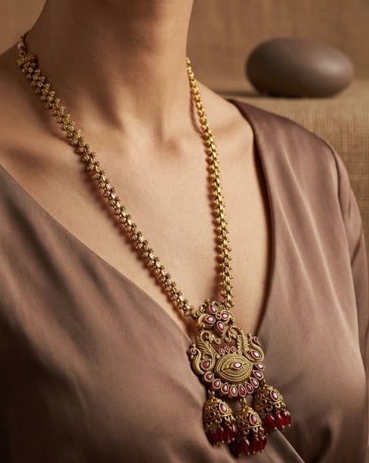 Jyothika Antique Red Kemp Stone Neklace