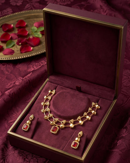 Rose Gold Ruby & Blue Statement Necklace sets