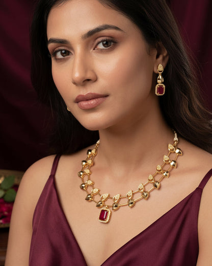 Rose Gold Ruby & Blue Statement Necklace sets