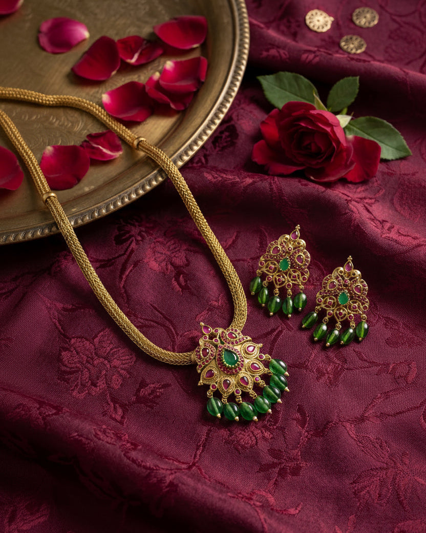 Sivi Antique Temple Attigai Ruby Necklace set