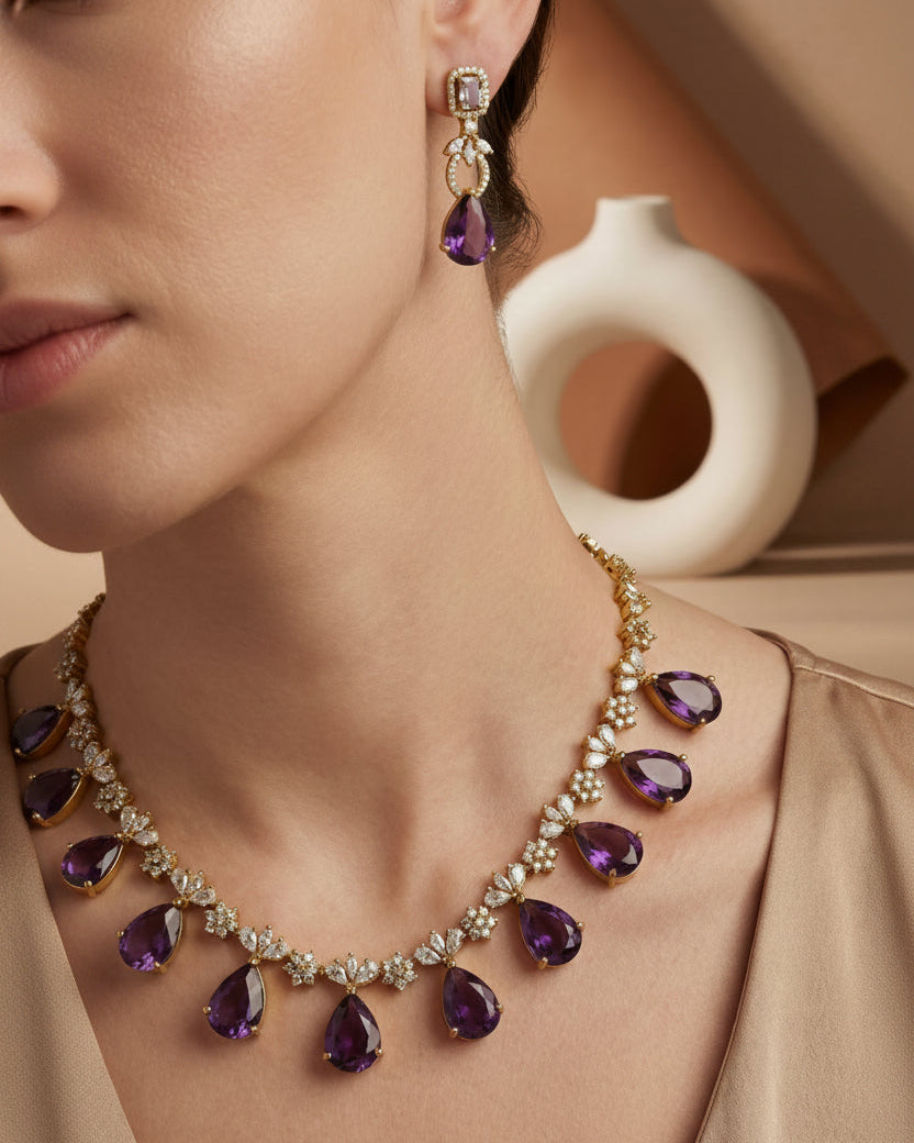 Isha Victorian Style Purple Necklace set