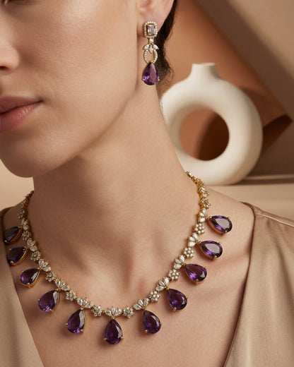 Isha Victorian Style Purple Necklace set