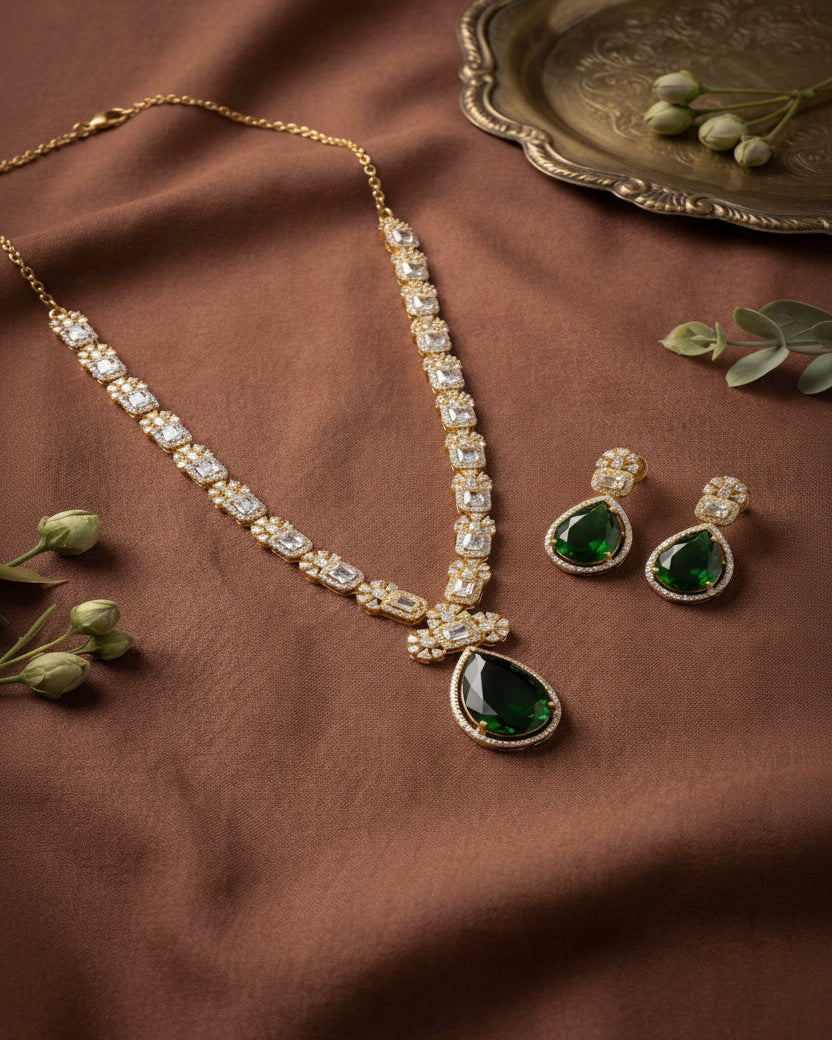 Arushi Emerald Green Rain Drop Necklace