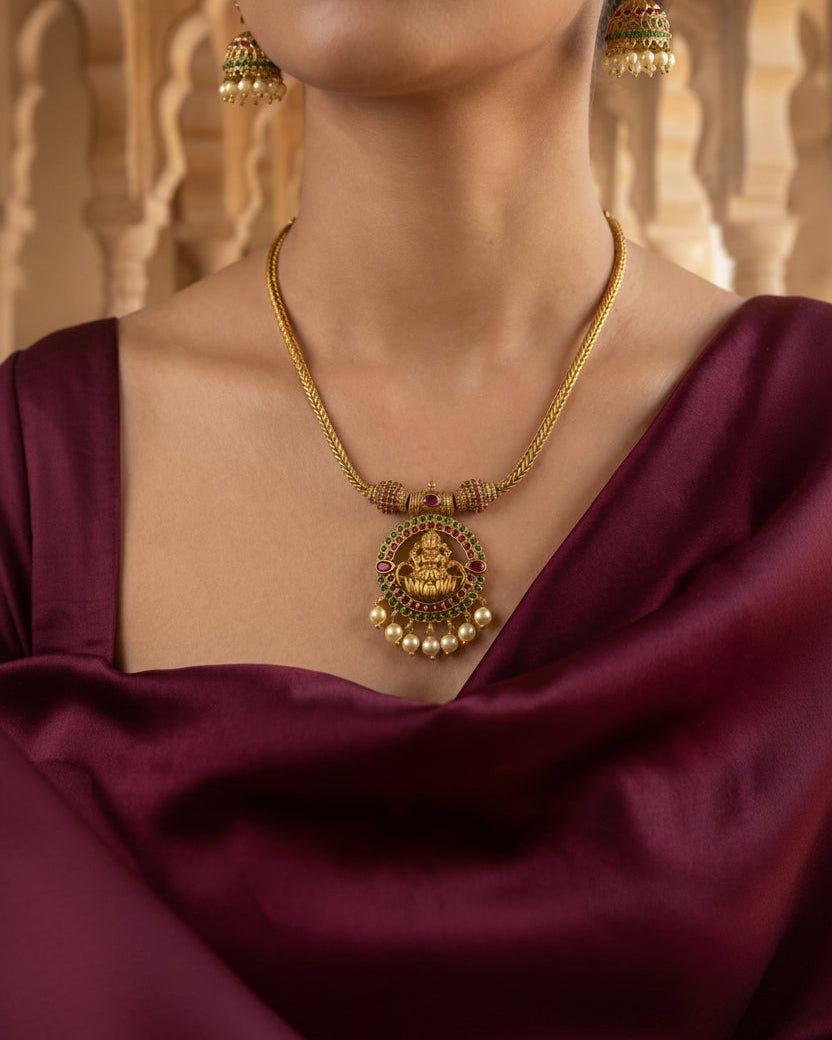 Antique Temple Necklace & Jhumka Earrings