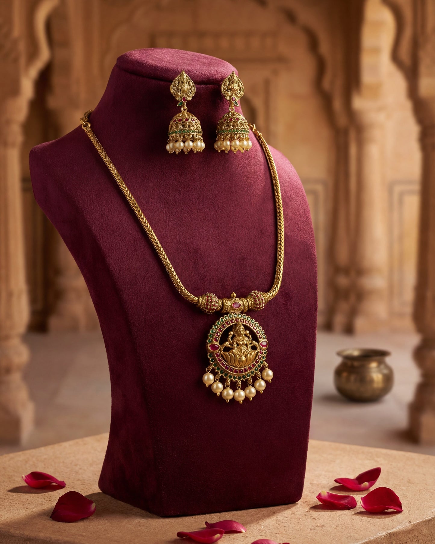 Antique Temple Necklace & Jhumka Earrings