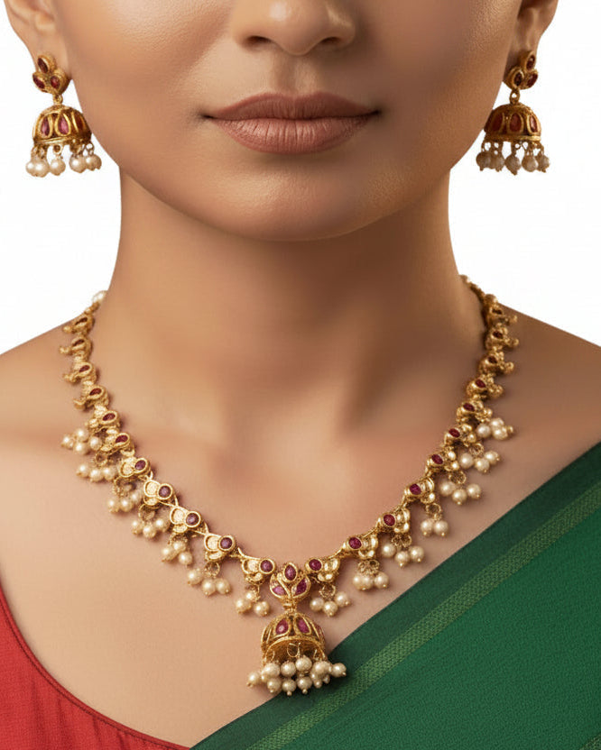 Kemp Stone Jhimikki Necklace & Earrings Set