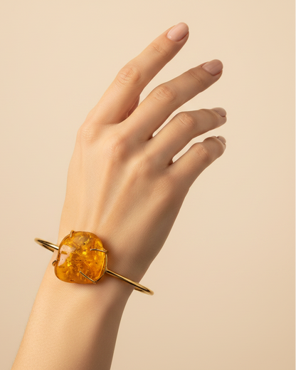 Golden Brass Kada on Model Handdcrafted , Natural Stone